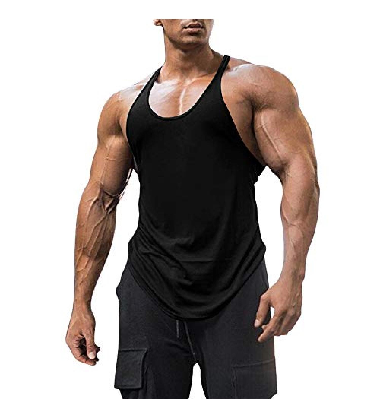 Men's Cotton Workout Tank Top | Dry Fit Gym Bodybuilding Sleeveless Shirt - Black, X-Large - Buy Online on GoSupps.com