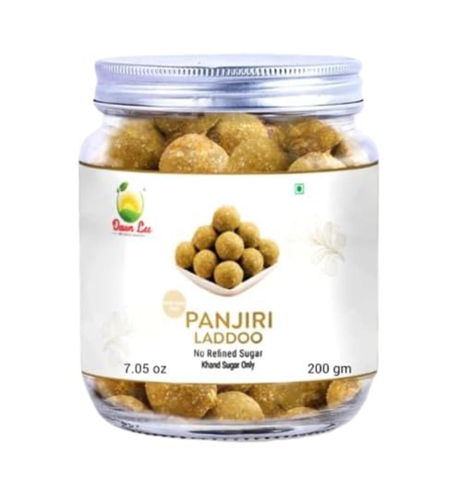 Dawn Lee Panjiri Ladoo - Indian Sweets - Homemade with A2 Billona Ghee- Coriander Seed Powder Laddu- Refinded Sugar Free - No Preservatives - Gluten Free - Panjirri Laddu - Healthy- 200 Gram - Buy Online on GoSupps.com