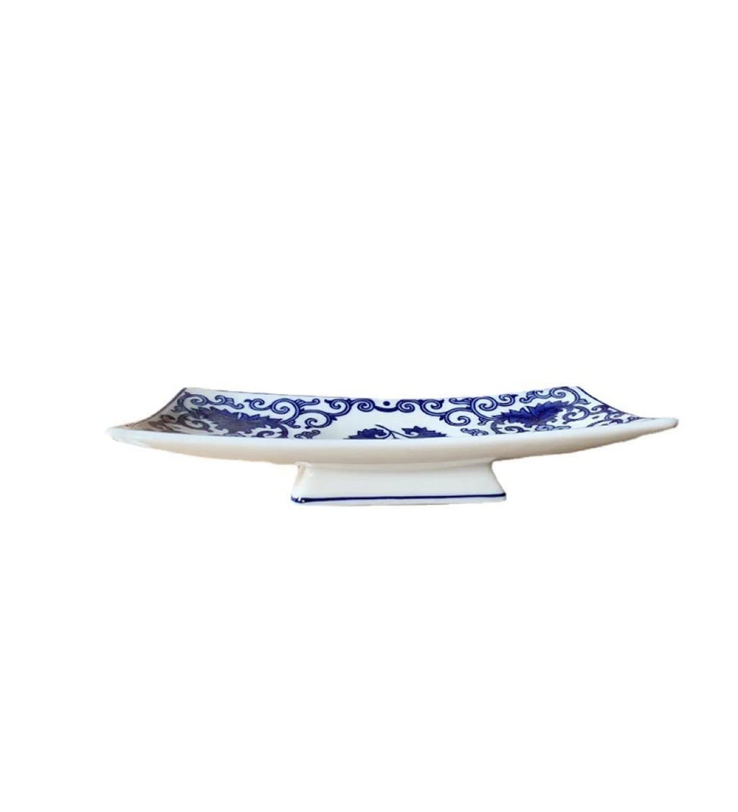 Fruit Bowl Salad Bowl Blue and White Porcelain High-Foot Ceramic Plate Dessert Plate Snack Nut Plate Cake Plate Dish Plate Creative Home Tableware Fruit Bowl for Kitchen Counter Small (A Small) - Buy Online on GoSupps.com