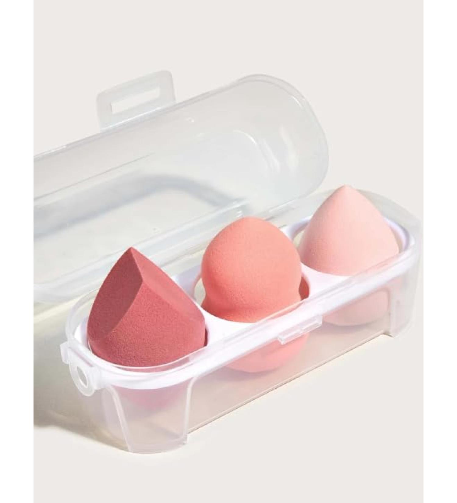 Luxury Beauty Blender Set - 3 Makeup Sponges with Travel Box for Flawless Foundation Contour & Highlight - Pink/Red - Buy Online on GoSupps.com