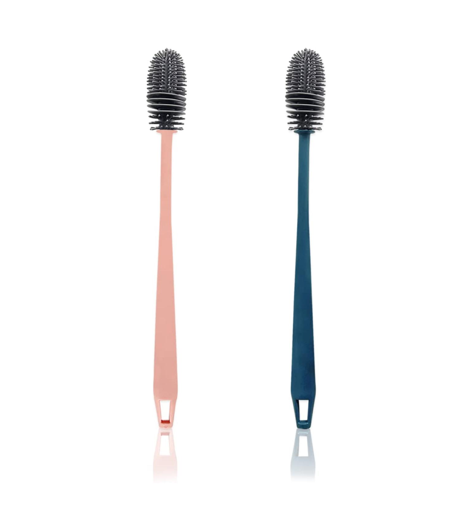 2-Piece Silicone Bottle Brush Set for Cleaning Soda Glass & Carafe - Long Flush Brushes in Pink Blue & Gray - Buy Online on GoSupps.com