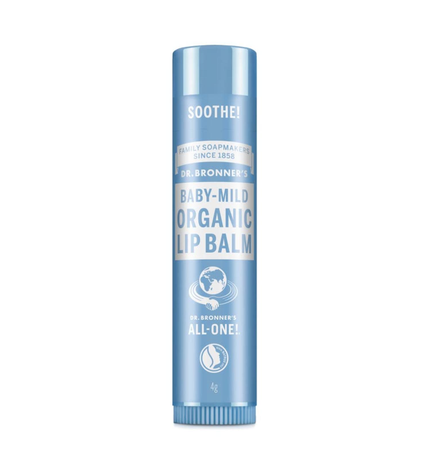 Dr Bronner's Baby Mild Lip Balm Made with Organic Oils and No Synthetic Ingredients Used for Lips Dry Hands Cuticles and Chapped Cheeks Certified Fair Trade 4g Bar Baby Mild 4g - Buy Online on GoSupps.com