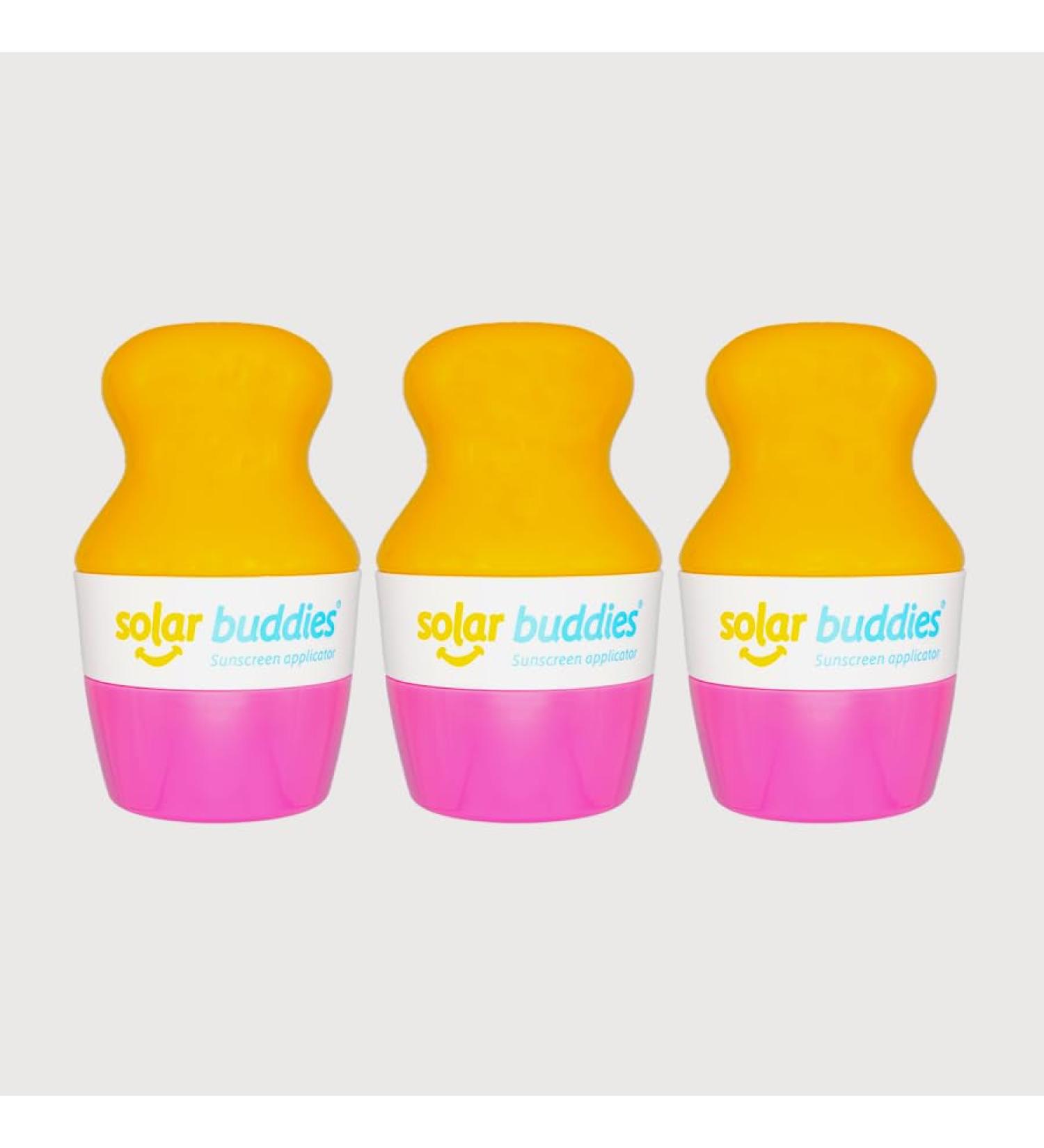 Triple Pink Solar Buddies Refillable Roll-On Sponge Applicator - 100ml Travel Size for Sunscreen Suncream & Lotions | Ideal for Kids Adults & Families - Buy Online on GoSupps.com