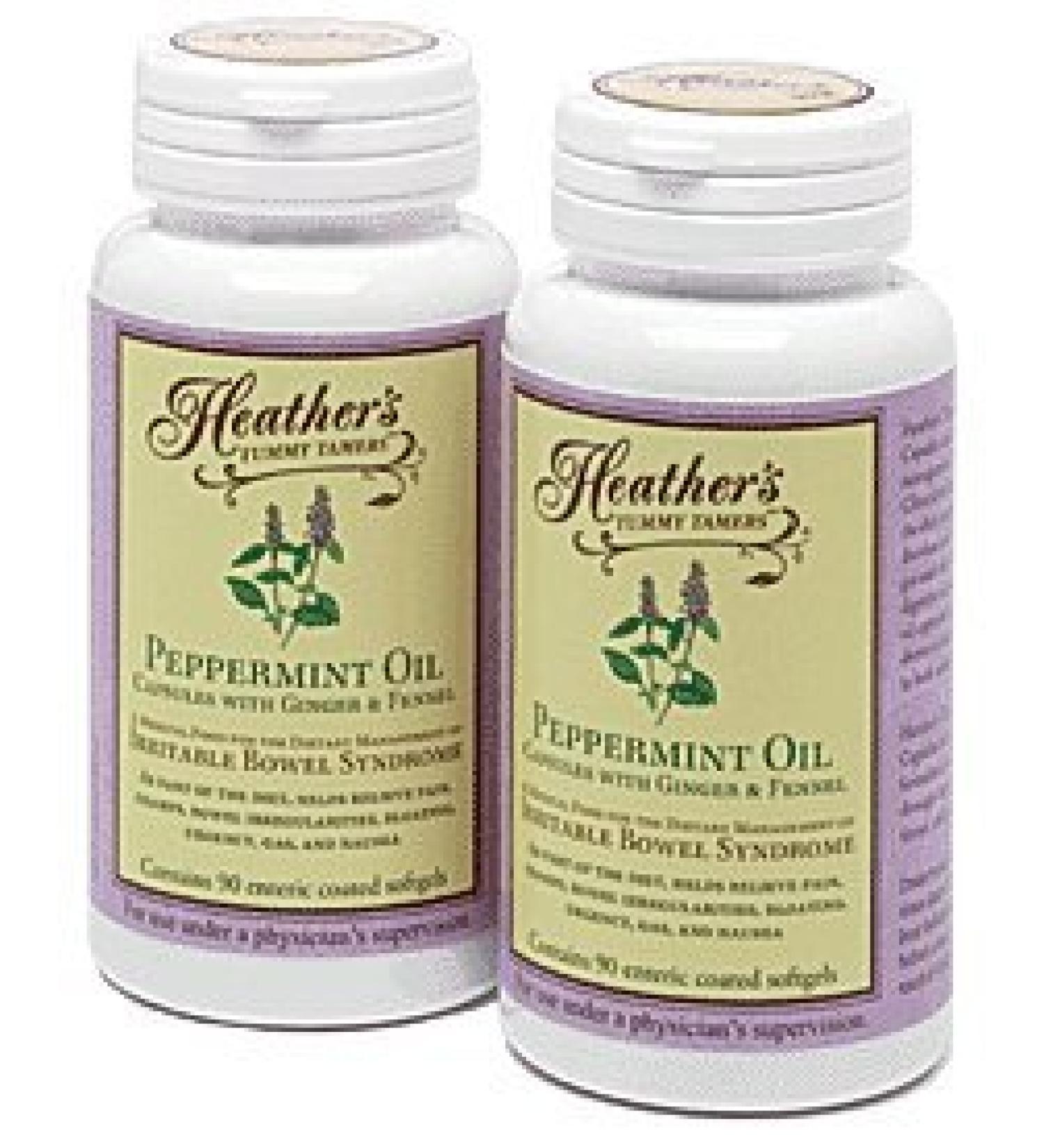 Heather's Tummy Tamers - Peppermint Oil Capsules with Ginger and Fennel for Irritable Bowel Syndrome  90 softgels (Pack of 2)