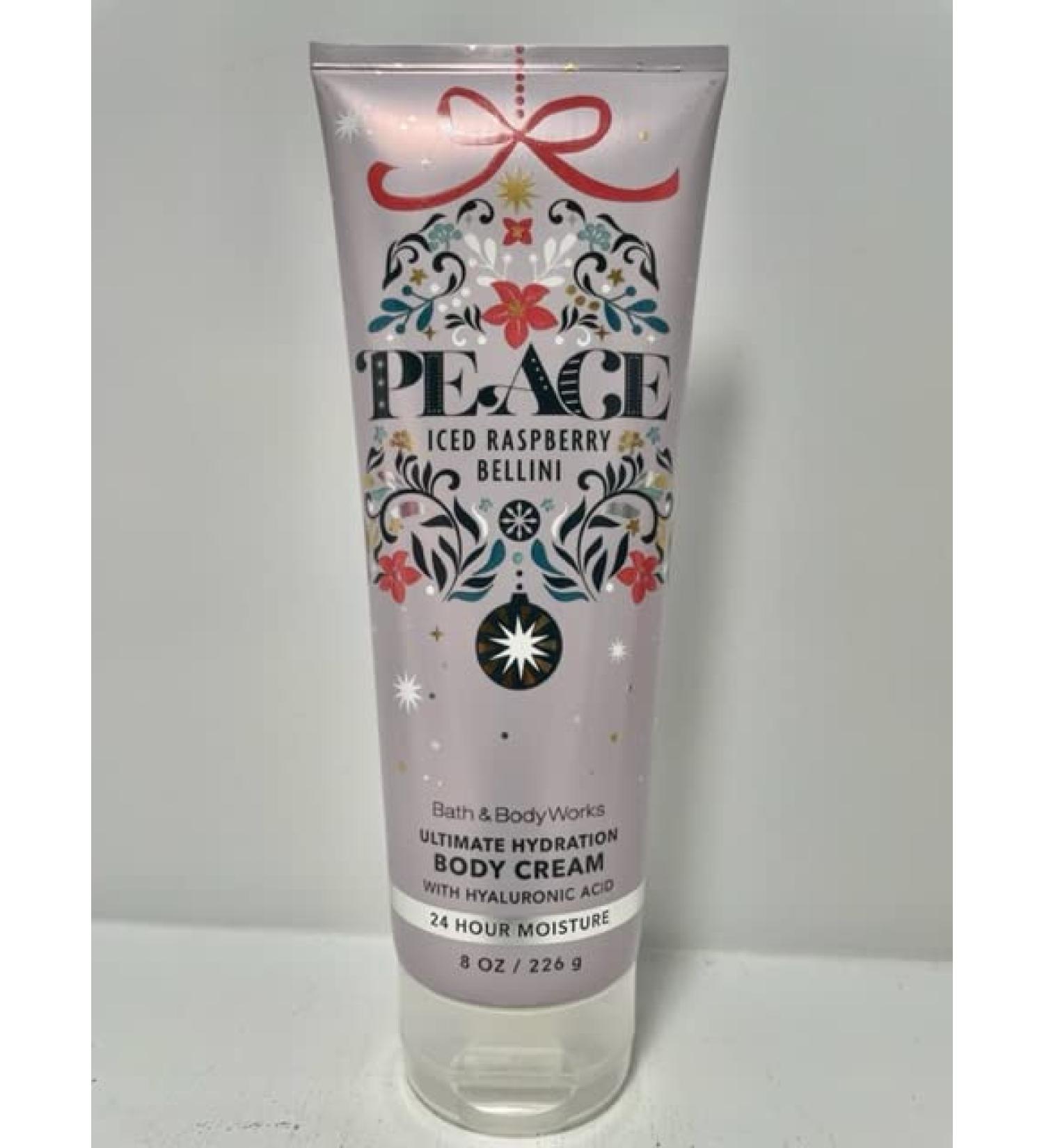 Bath and Body Works Peace Iced Raspberry Bellini Body Cream 8 Ounce Full Size Decorative Holiday Packaging