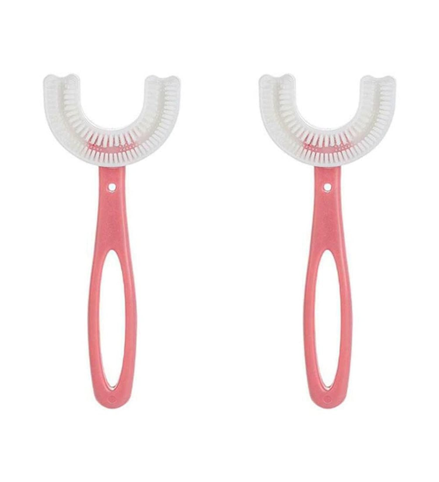 All Rounded Children U Shape Toothbrush Manual Training Tooth Brush for Kids 6-12 Years Portable Baby Silicone 360 Oral Cleaning Toothbrush (2Red 6 to 12 years old) 2red 6 to 12 years old