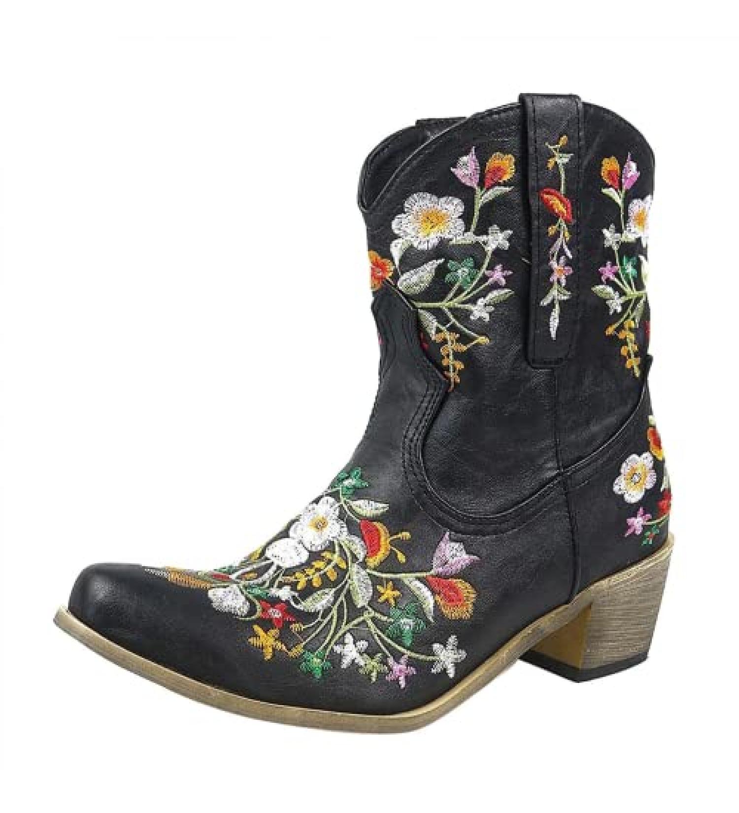 ZGRZPMGR Women's Western Cowgirl Embroidered Ankle Boots - Black (9.5-10) - Buy Online on GoSupps.com