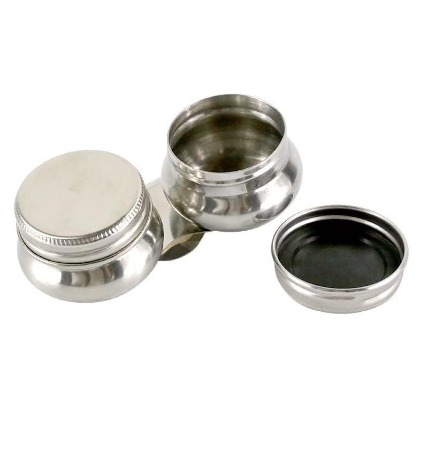 Stainless Steel Double Dipper Palette Cup with Screw Lid and Clip Oil Container for Acrylic or Oil Paint