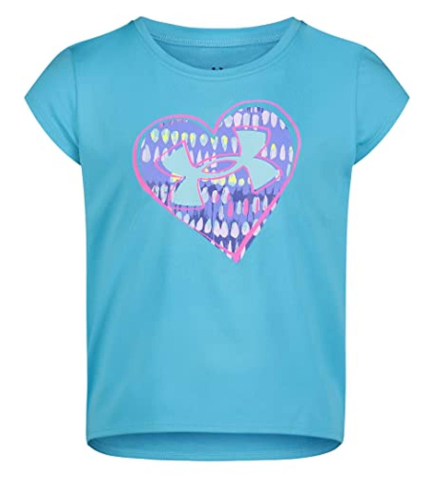 Under Armour Girls' Short Sleeve Shirt, Crewneck, Lightweight and Breathable 5 Blue Surf Heart