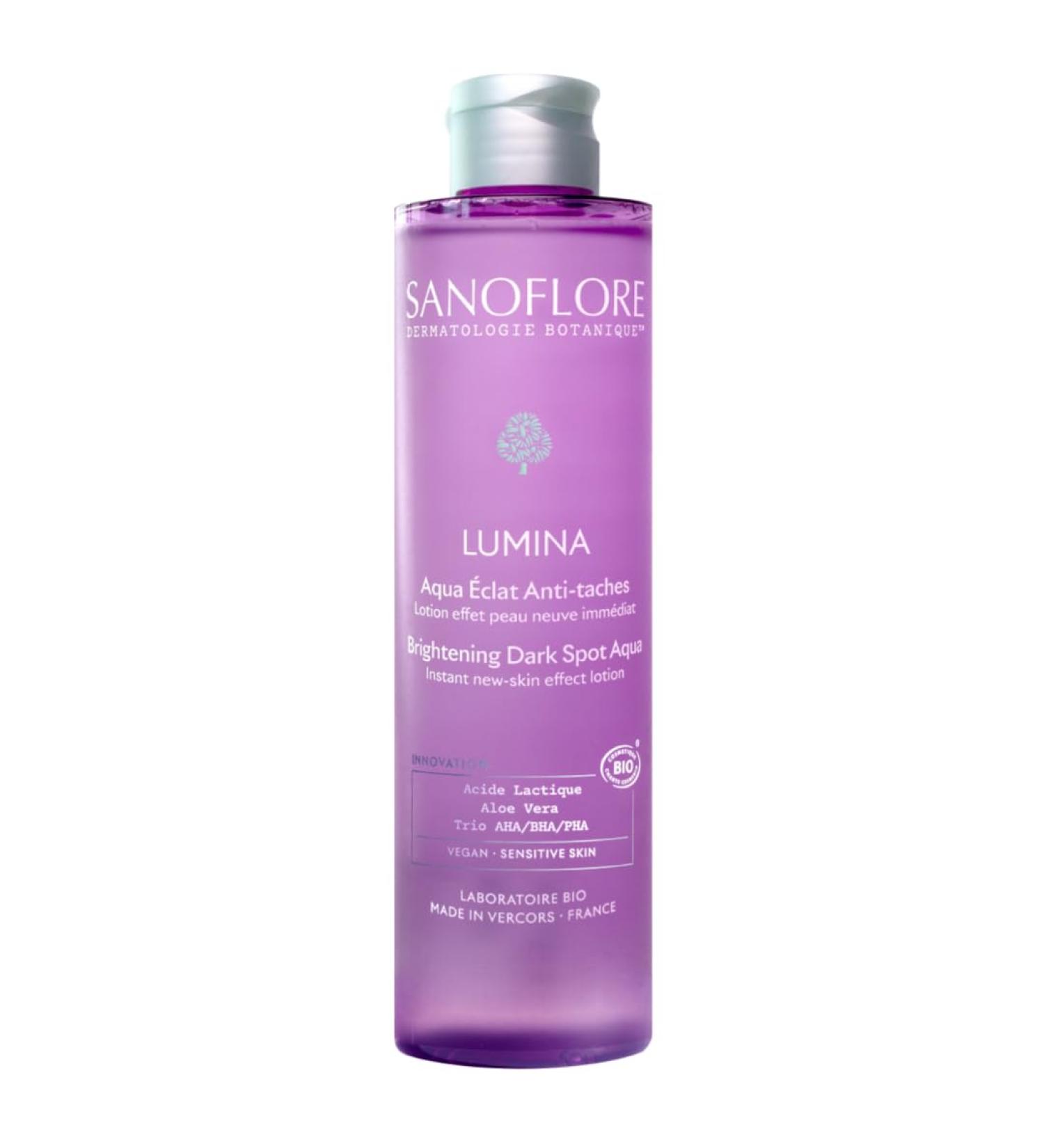 Sanoflore Aqua clat Anti Taches Bio Lotion Visage Micro-Peeling Acide Lactique AHA/BHA Bio & Vegan Gomme les Taches et Illumine le Teint - 99% d'ingr dients d'origine naturelle -200 ml Aqua Lotion - Buy Online on GoSupps.com