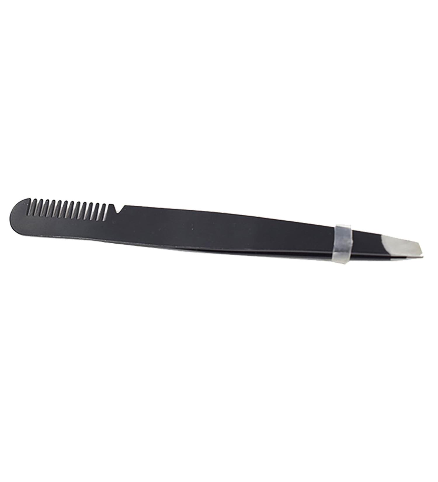 Multi-Purpose Stainless Steel Eyebrow Tweezers - Ergonomic Precise Slanted Tip & Comb - Black - Buy Online on GoSupps.com