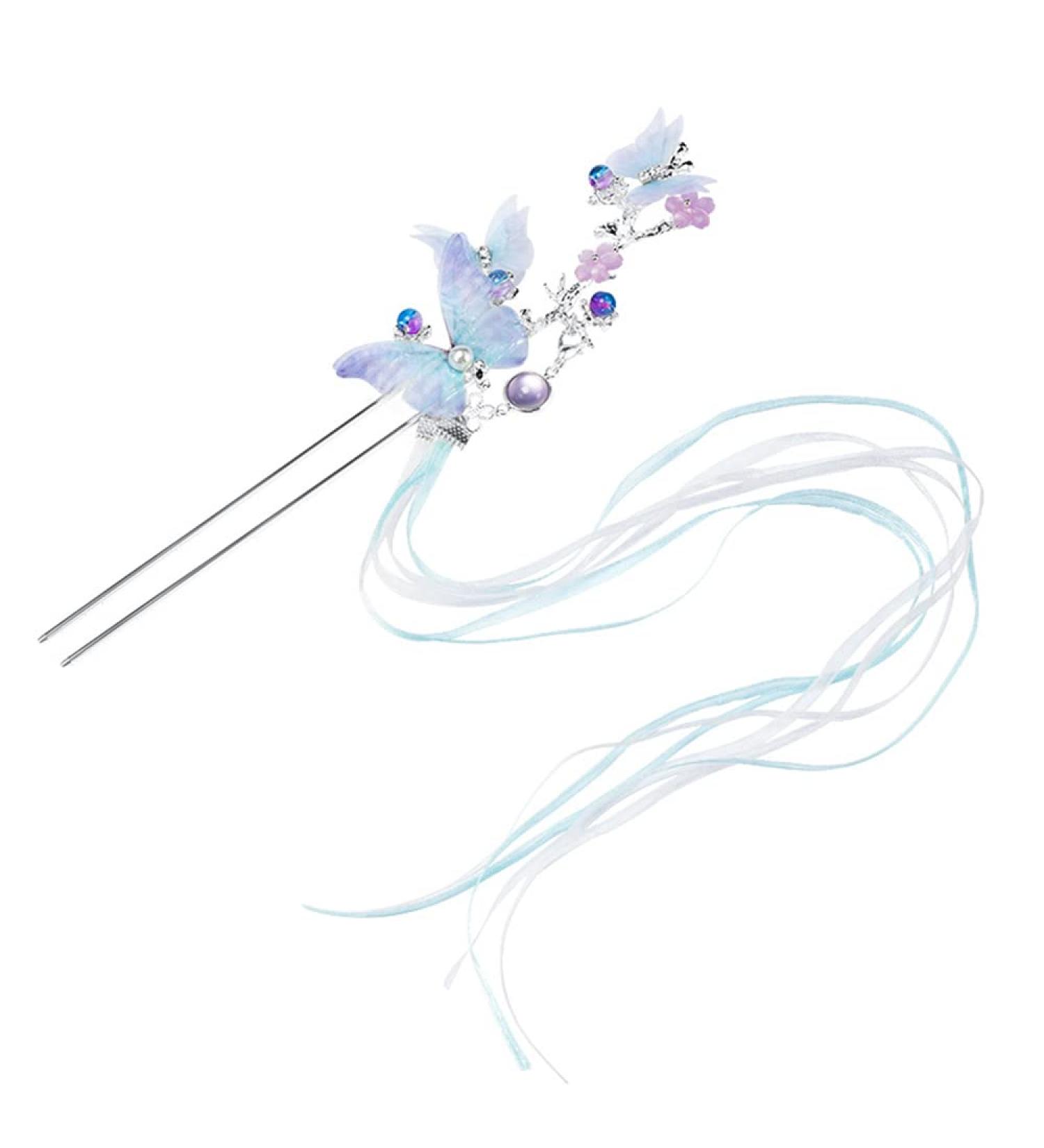 Fairy Butterfly Hair Stick Ancient Style Tassel Ribbon Updo Accessories Chinese Hair Chopsticks Hairpin Hair Decoration MGPFERD - Buy Online on GoSupps.com
