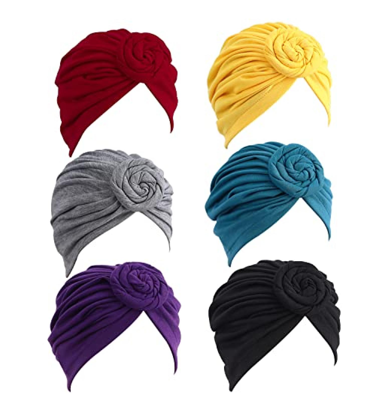 WKJHO Purple Women Turban Hat Head Wraps - 6 Pieces Twist Knot Pre-Tied Bonnet Turbans for Women - Buy Online on GoSupps.com