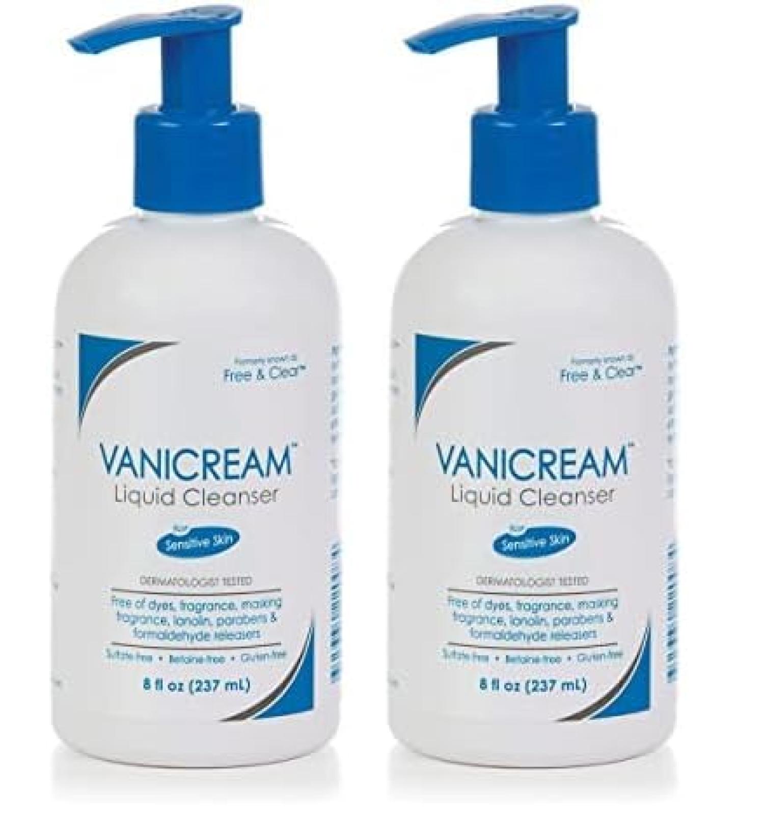 Vanicream Liquid Cleanser - 8 fl oz | Unscented Gluten-Free Formula for Sensitive Skin | Pack of 2 - Buy Internationally - Buy Online on GoSupps.com