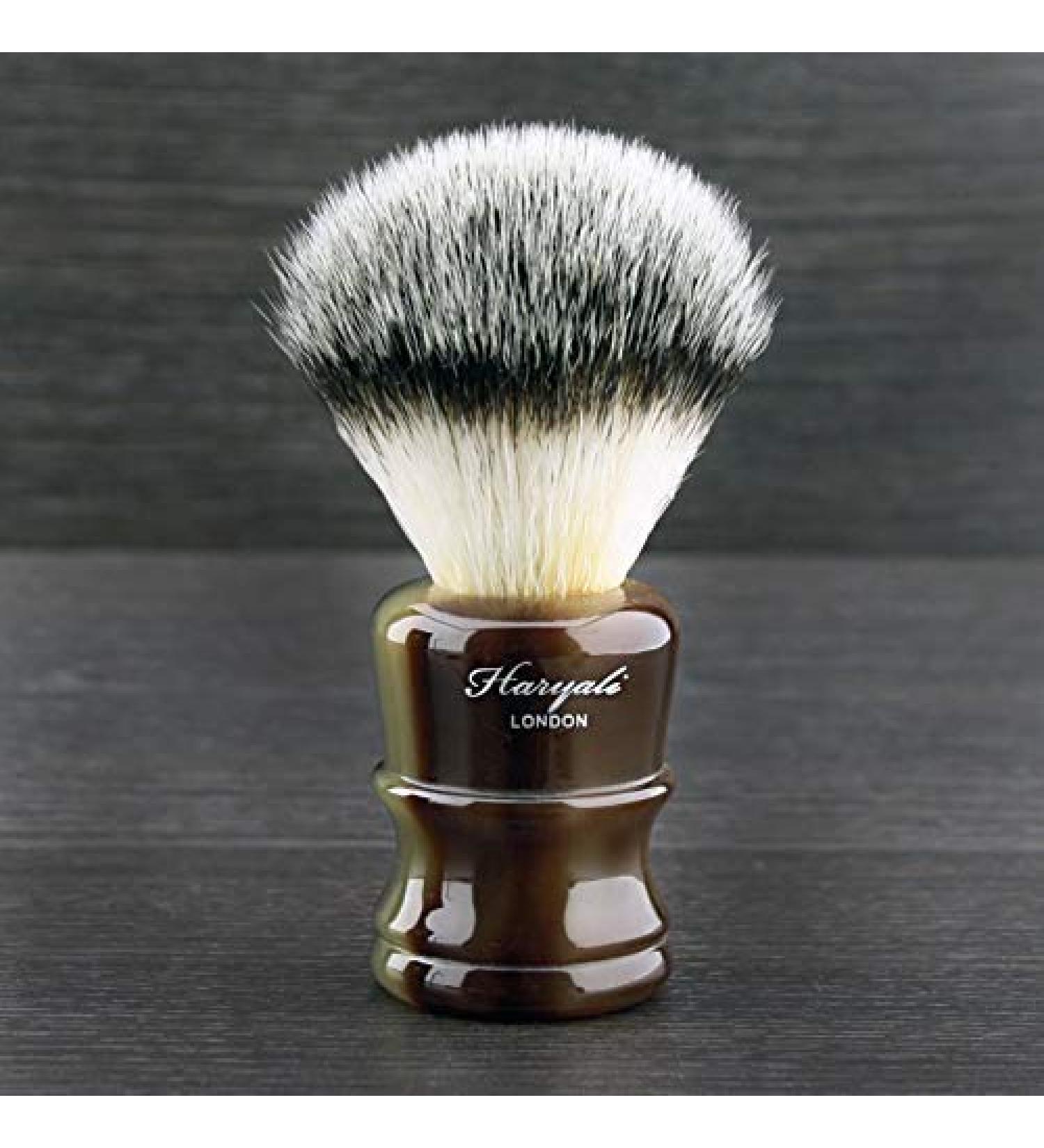 New shaving horn collection razor brush - silver lace roofs synthetic fiber bristle - new grip design - luxury horn resin - extraordinary comfort and low maintenance