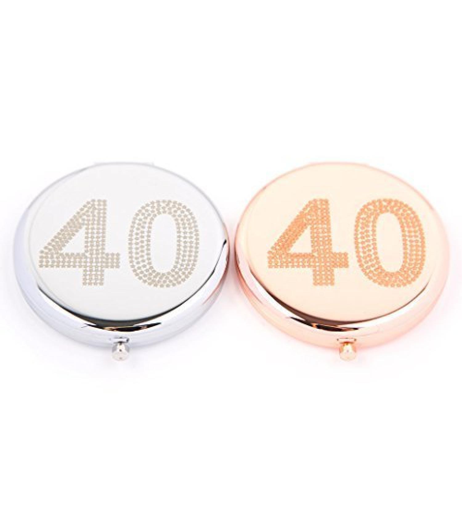 40th Birthday Compact Mirror in Silver or Rose Gold (Rose Gold)