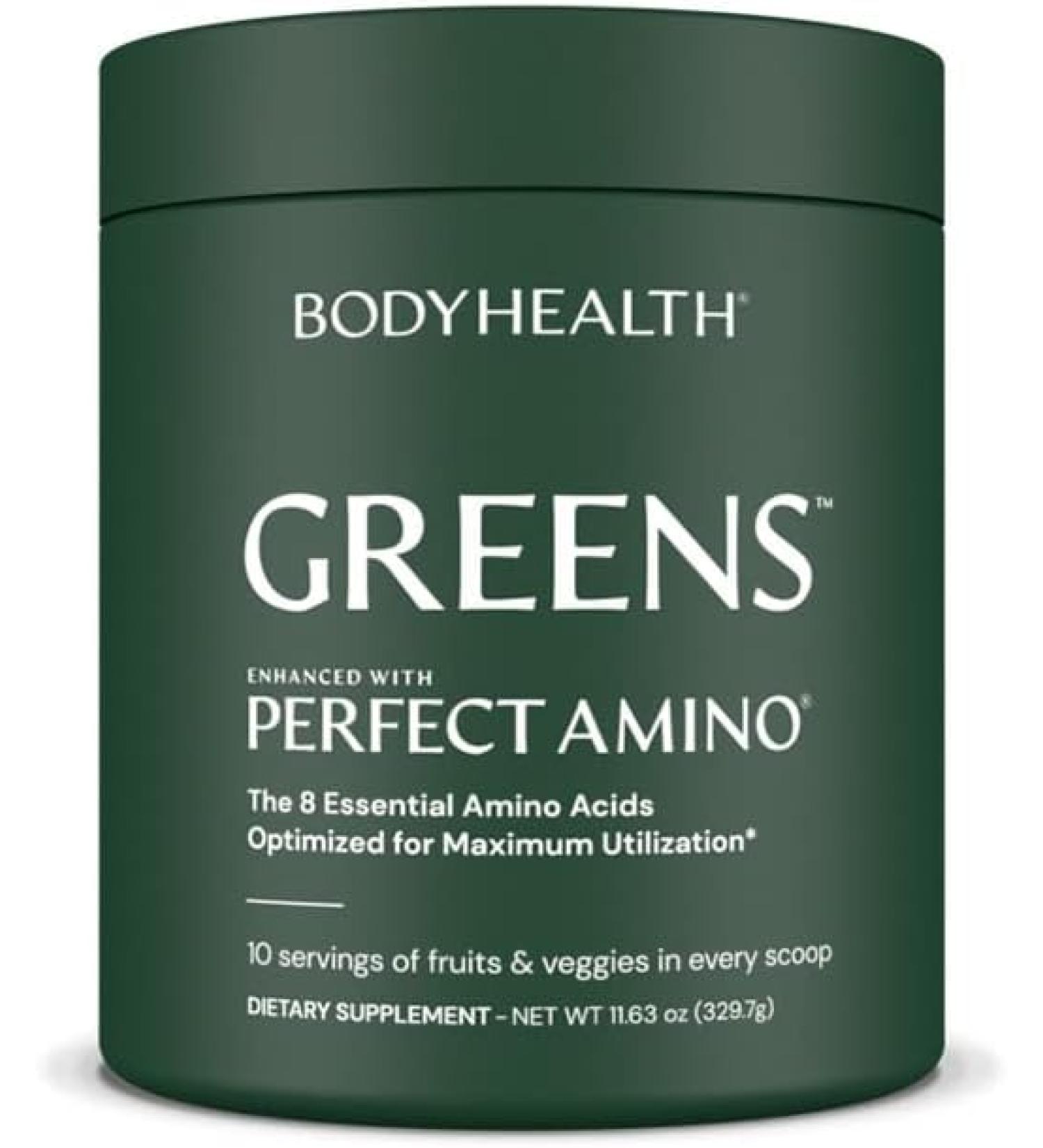 BodyHealth Perfect Greens Formula (30 Svgs) Daily Superfood Green Apple Smoothie Powder with Vegetables, Fruit, Antioxidants, Prebiotics, Probiotics, Fiber, and PerfectAmino Protein - Buy Online on GoSupps.com