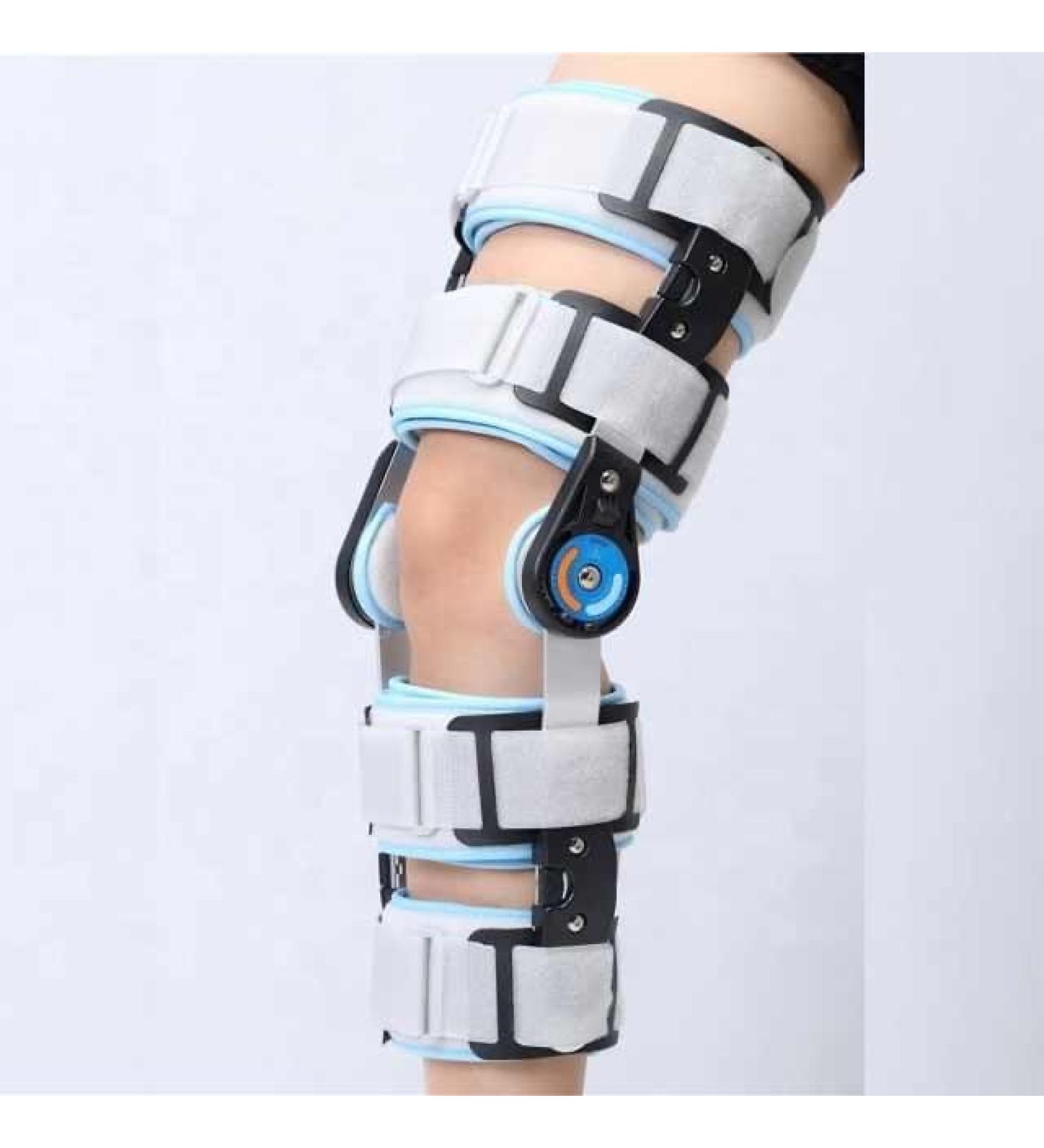 Adjustable Hinged ROM Knee Support Brace - Universal Pain Relief for Medial & Lateral Knee Injuries - Fog Grey - Buy Online on GoSupps.com