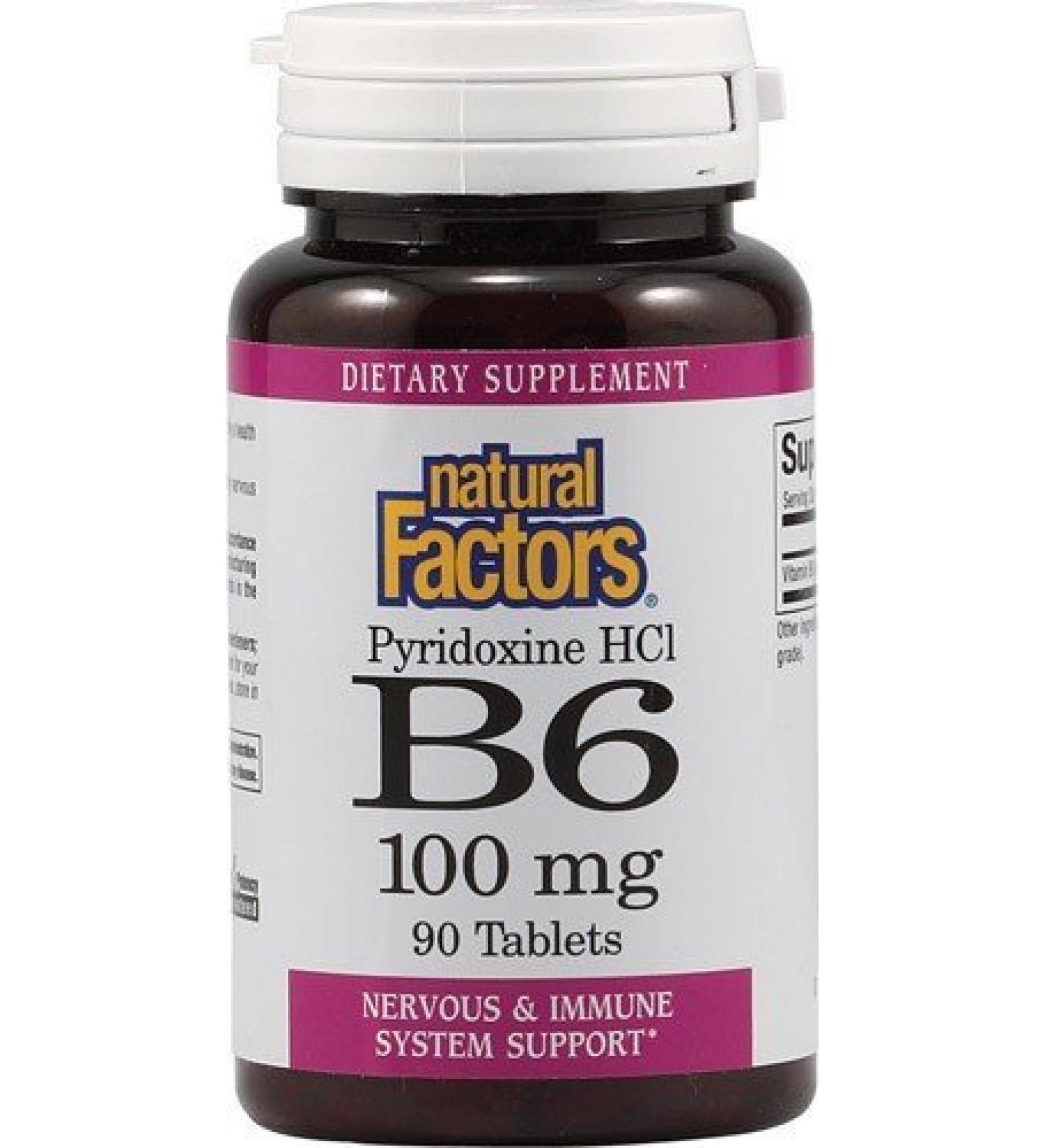 Natural Factors Vitamin B6 Pyridoxine HCl 100 mg 90 Tablets
