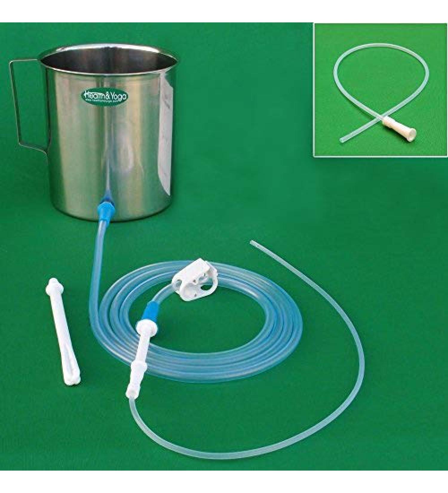 HealthAndYoga GutFlo Enema Kit - Stainless Steel 2 Quarts Complete with Nozzles & Tubing for Coffee & Water Colon Cleanse - Latex Free Home Therapy - Buy Online on GoSupps.com