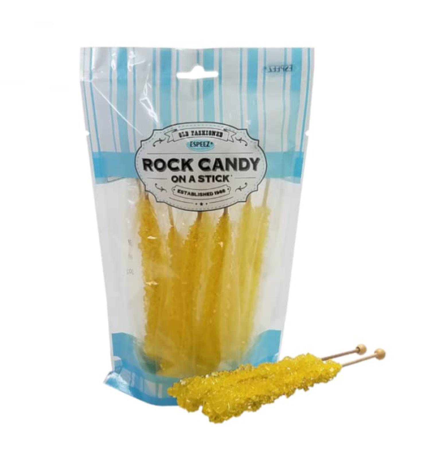 Espeez Yellow Banana Flavoured Rock Candy on a Stick 8 x Lollies 6.4oz (184.1g) - Individually Wrapped - Rock Candy Cake Decorating - Drink / Cocktail Stirrers - Buy Online on GoSupps.com