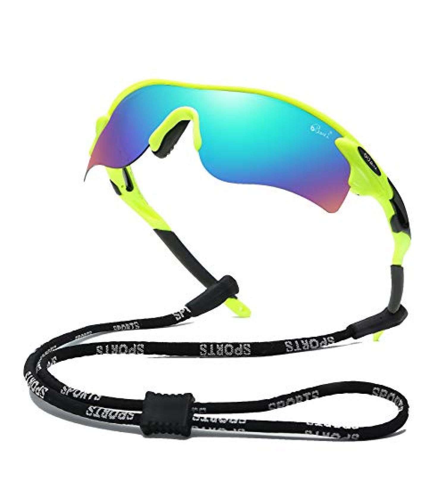 Bevi Polarized Sports Sunglasses | Durable TR90 Frame | Men Women Baseball Running Cycling Golf | Yellow Green - Buy Online on GoSupps.com