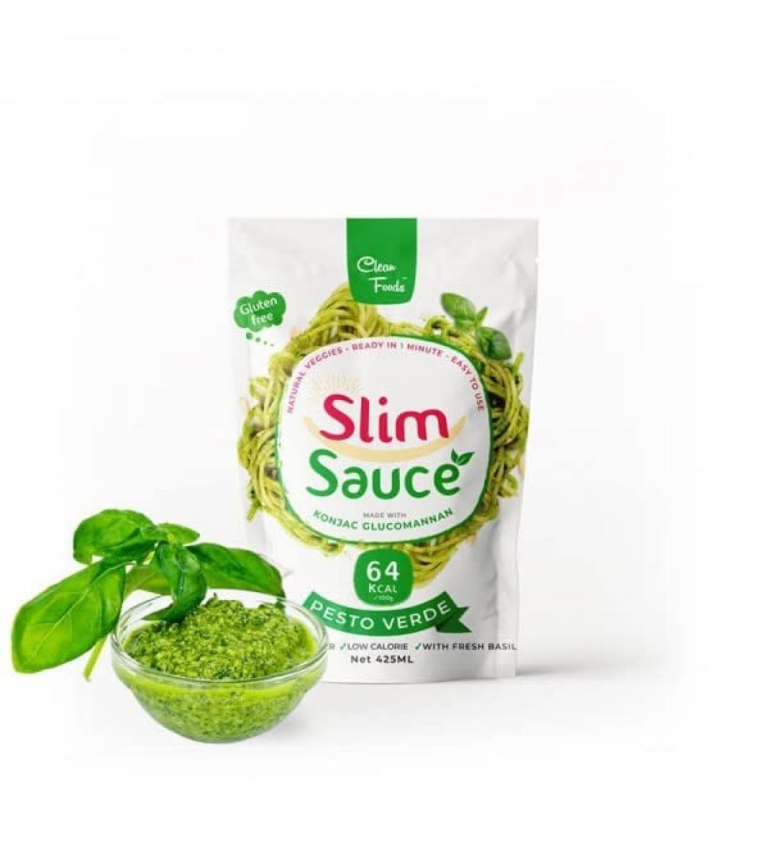 CleanFoods SlimSauce Pesto Verde 425ml I Pasta Sauce green pesto with only 64 calories/100g I gluten-free