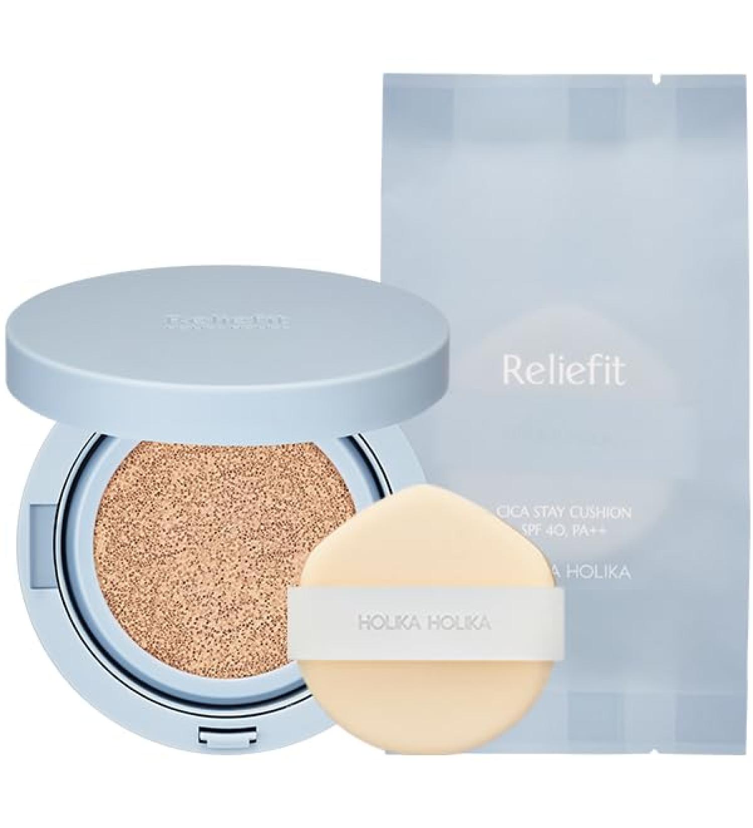 HOLIKA HOLIKA Reliefit CICA Stay Cushion Foundation 03 Honey Beige 14g  0.49oz / 1Set + 1 Refill/Vegan Cushion Foundation - Buy Online on GoSupps.com