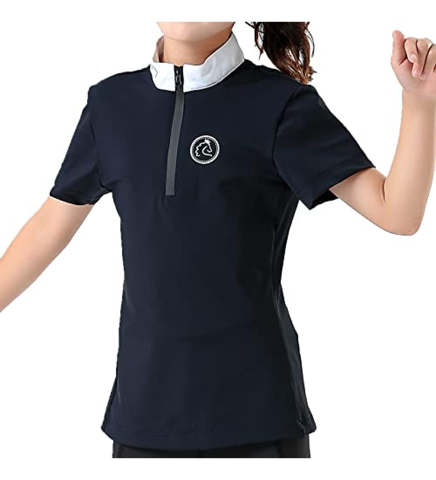 TrustBreech Kids' Short Sleeve Equestrian Sun Shirt - Made in USA, Moisture-Wicking, Ice Fil Lite, Navy - Buy Online on GoSupps.com