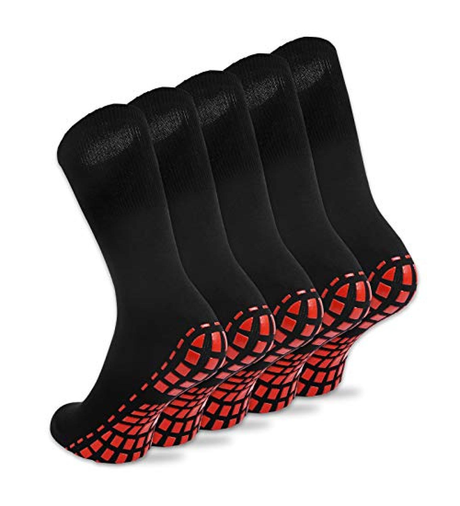 NOVAYARD 5 Pairs Non Slip Socks - Hospital Diabetic Non Skid Socks for Yoga Pilates - Men Women Black Large - Buy Online on GoSupps.com