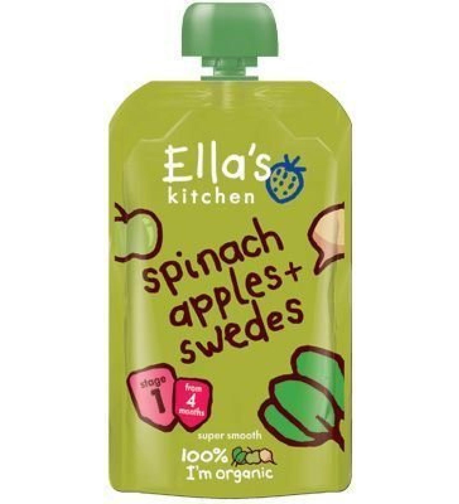 Ellas Kitchen - Spinach Apple & Swede - Stage 1 - 120g x 7 Spinach large
