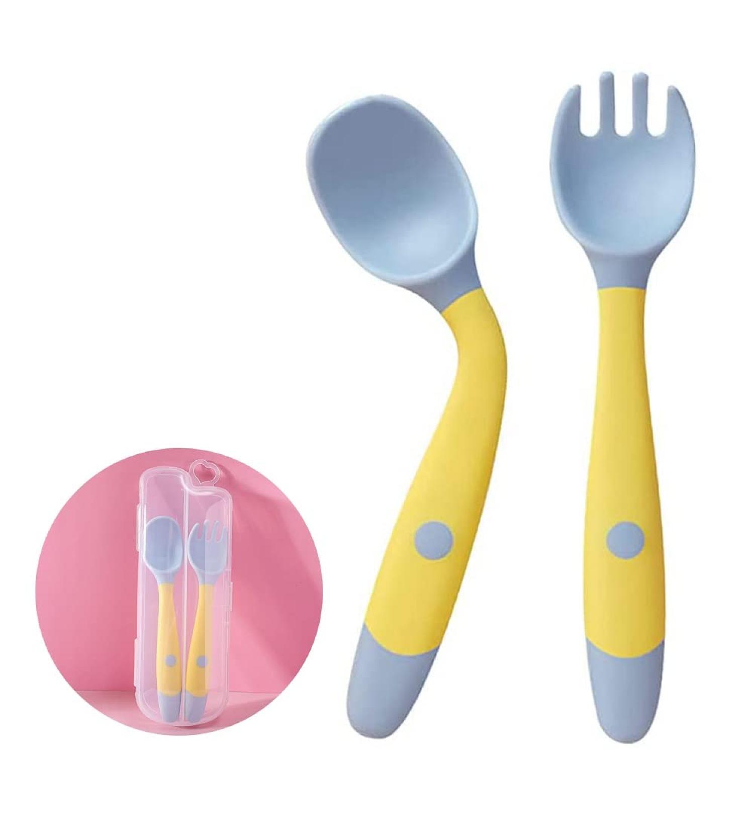 Purchase BPA-Free Baby Utensils Set - 360 Bendable Spoon & Fork - Heat-Resistant Toddler Cutlery with Travel Case (Yellow) | International Shipping Available - Buy Online on GoSupps.com