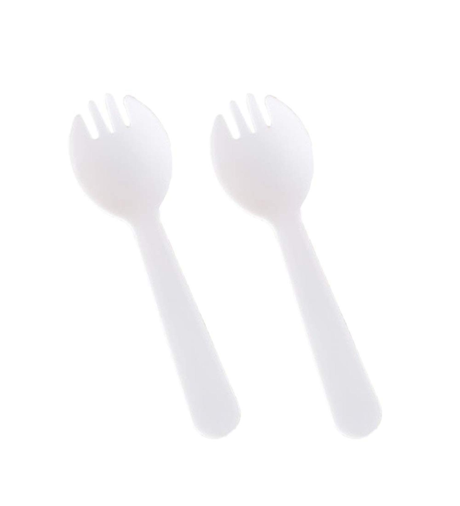 100 PCS Mini Plastic Sporks - Disposable Forks and Spoons for Camping, Parties, Weddings - Small White Sporks - Buy Online on GoSupps.com