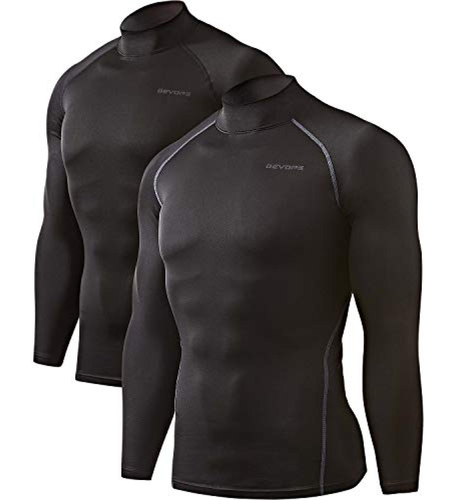 DEVOPS Men's Thermal Turtle Mock Neck Compression Shirt 2 Pack - Long Sleeve Tops and Hoodies - Large - Black - Buy Online on GoSupps.com