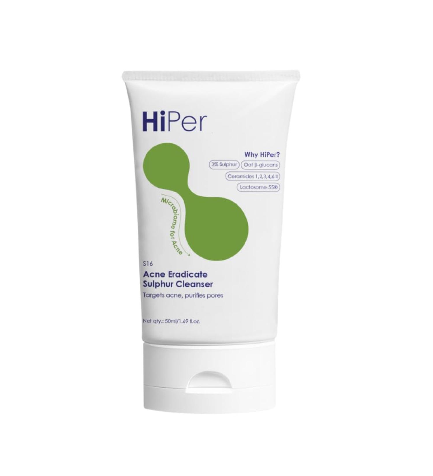 Acne Eradicate Sulphur Cleanser with Ceramides Salicylic Acid 50ml Face Wash for Oily Skin Unscented Liquid Formula with Post-Biotic Oat Extract for Acne Prevention - Buy Online on GoSupps.com