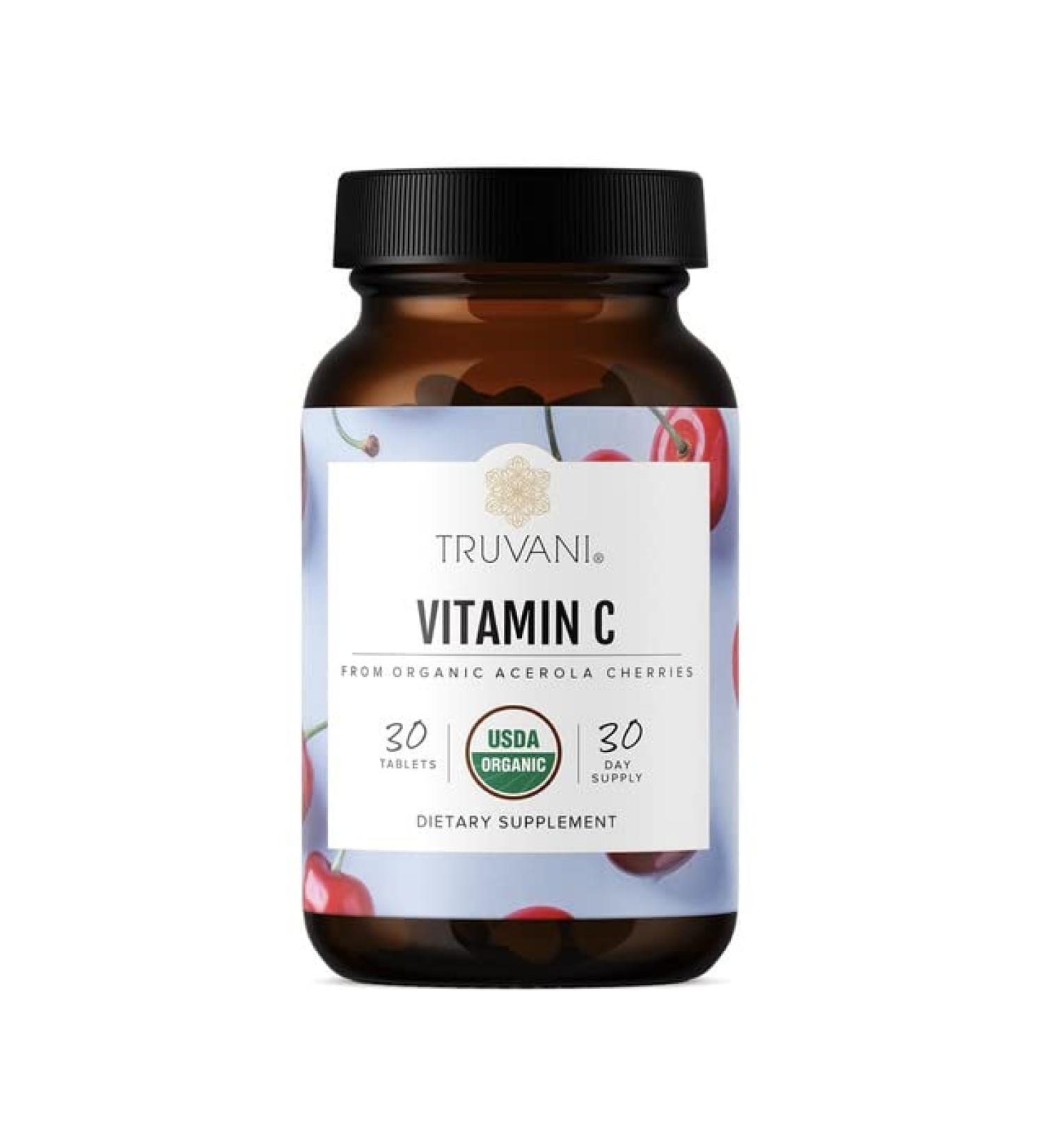 Truvani USDA Organic Vitamin C Supplement with Acerola Cherries - Immune System Support | High Absorption Antioxidant | 30 Servings - Buy Online on GoSupps.com