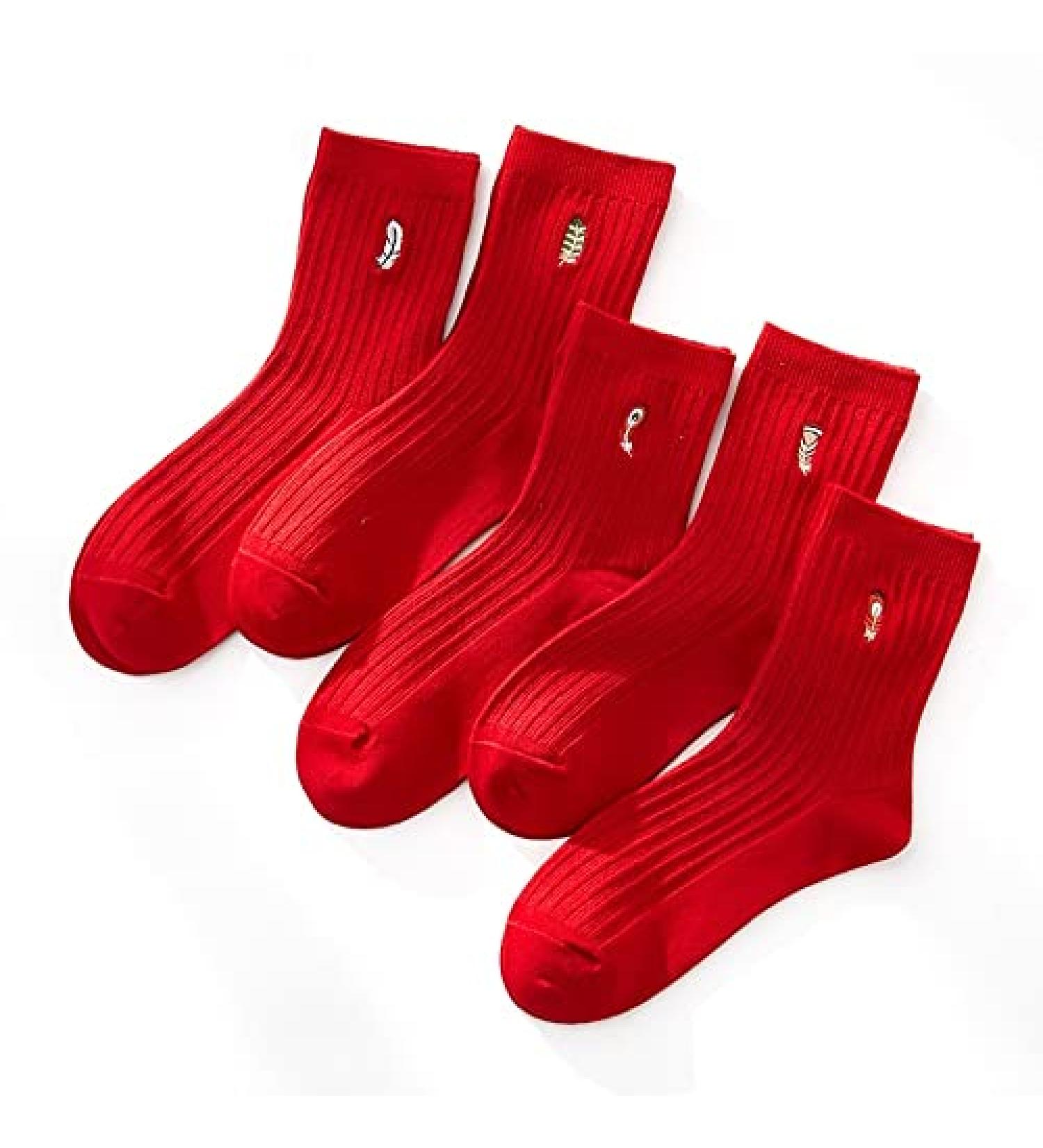 Chinese New Year Women's Red Embroidered Cotton Sports Socks - Comfortable & Sweat-Absorbent (Size 34-39) - Perfect New Year's Gift - Buy Online on GoSupps.com