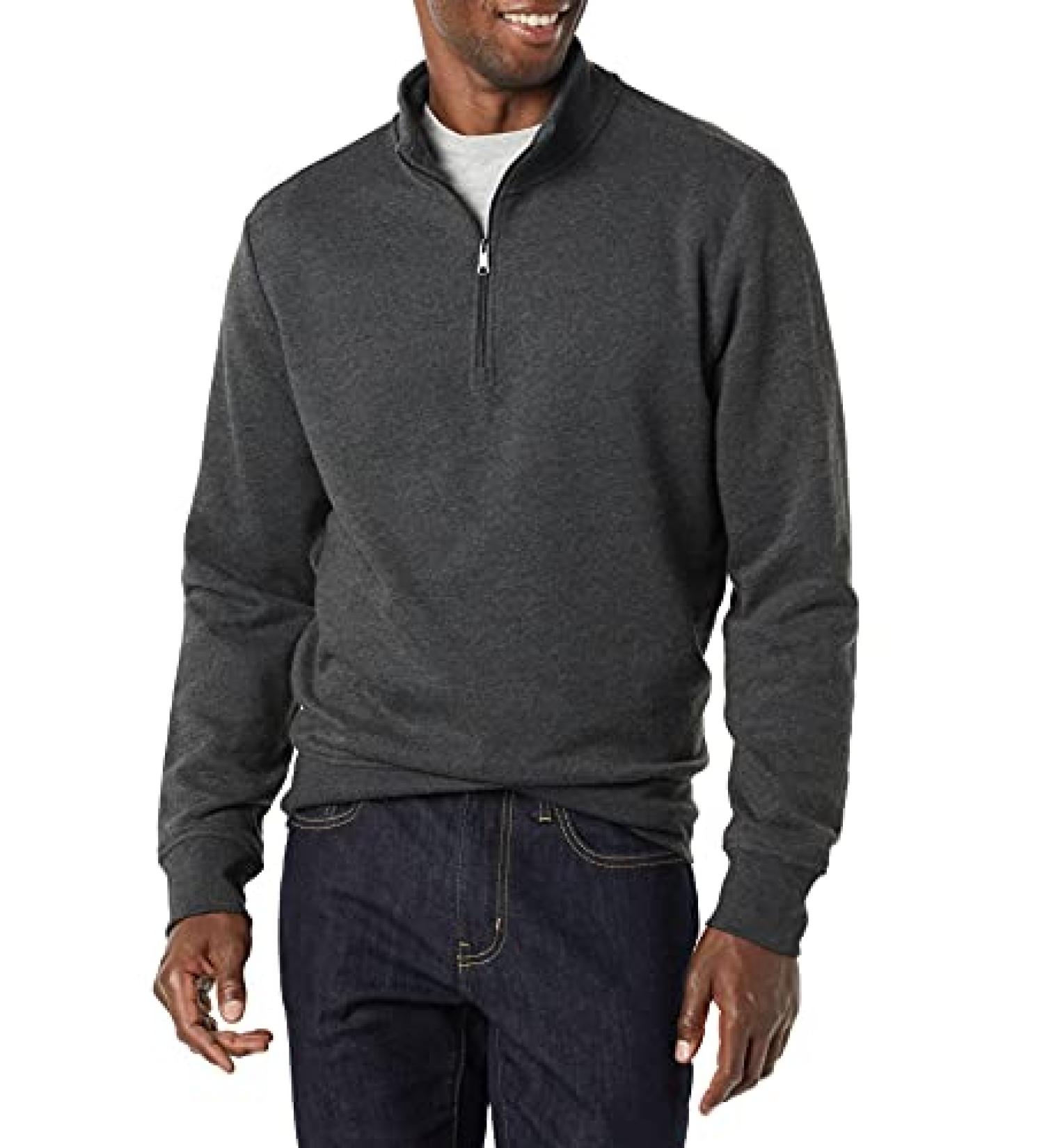 Amazon Essentials Men's Long-Sleeve Quarter-Zip Fleece Sweatshirt - Large Charcoal Heather - Buy Online on GoSupps.com