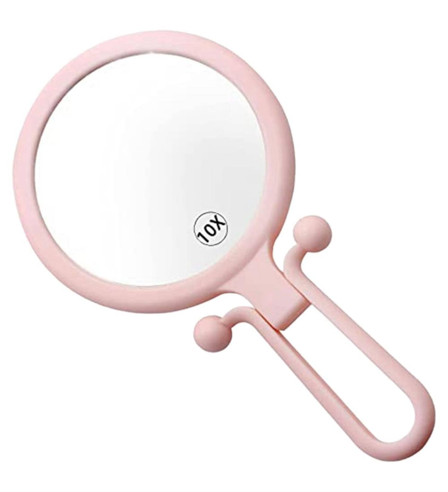 Bzwyonst 10X Handheld Magnifier Double Sided Folding Makeup Mirror Portable Handheld Mirror with Adjustable Handle(Pink) - Buy Online on GoSupps.com