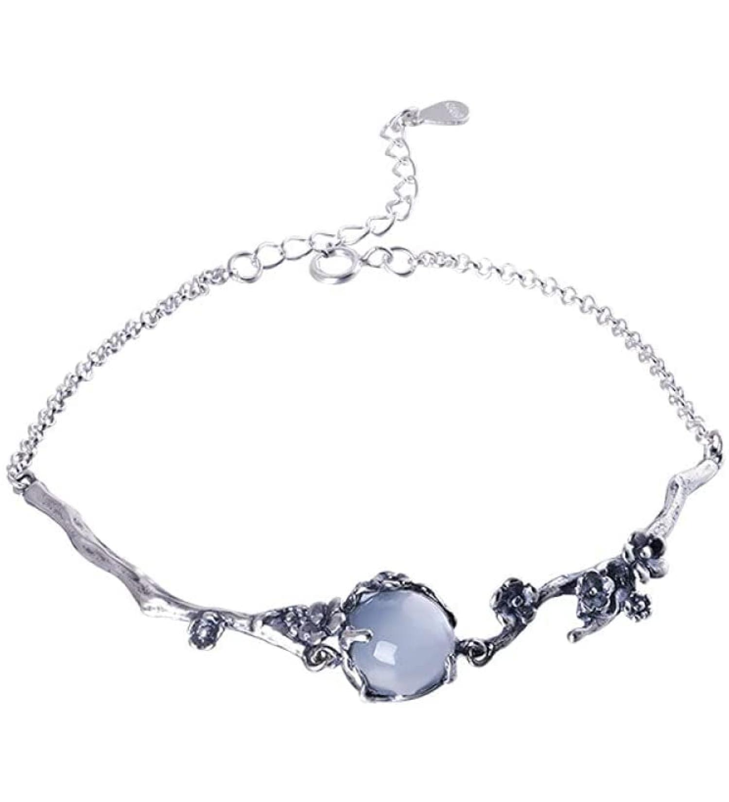 WIPPWER Silver Bracelet Sterling Silver Chain Bracelet Ladies Sterling Silver Bracelet Hand Carve Silver Plum Bossom Bracelet with Mosaic Jasper Bracelet Ladies Silver Jewell - Buy Online on GoSupps.com