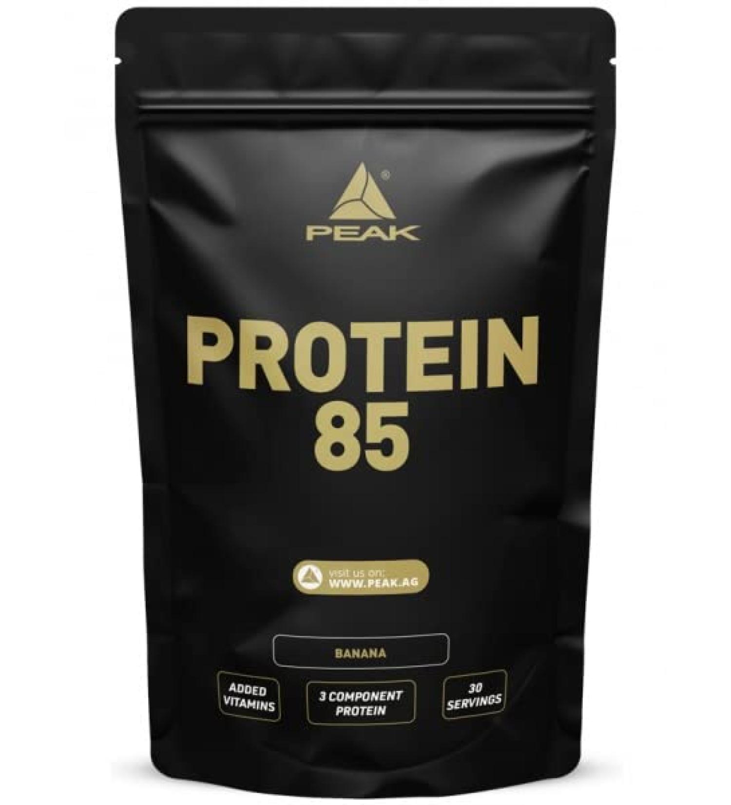 PEAK Protein 85 - 900g Banana Flavor | 30 Portions | Multi-Component Protein with Soy Casein & Wheat | Nutrient-Rich Vitamin Additive - Buy Online on GoSupps.com