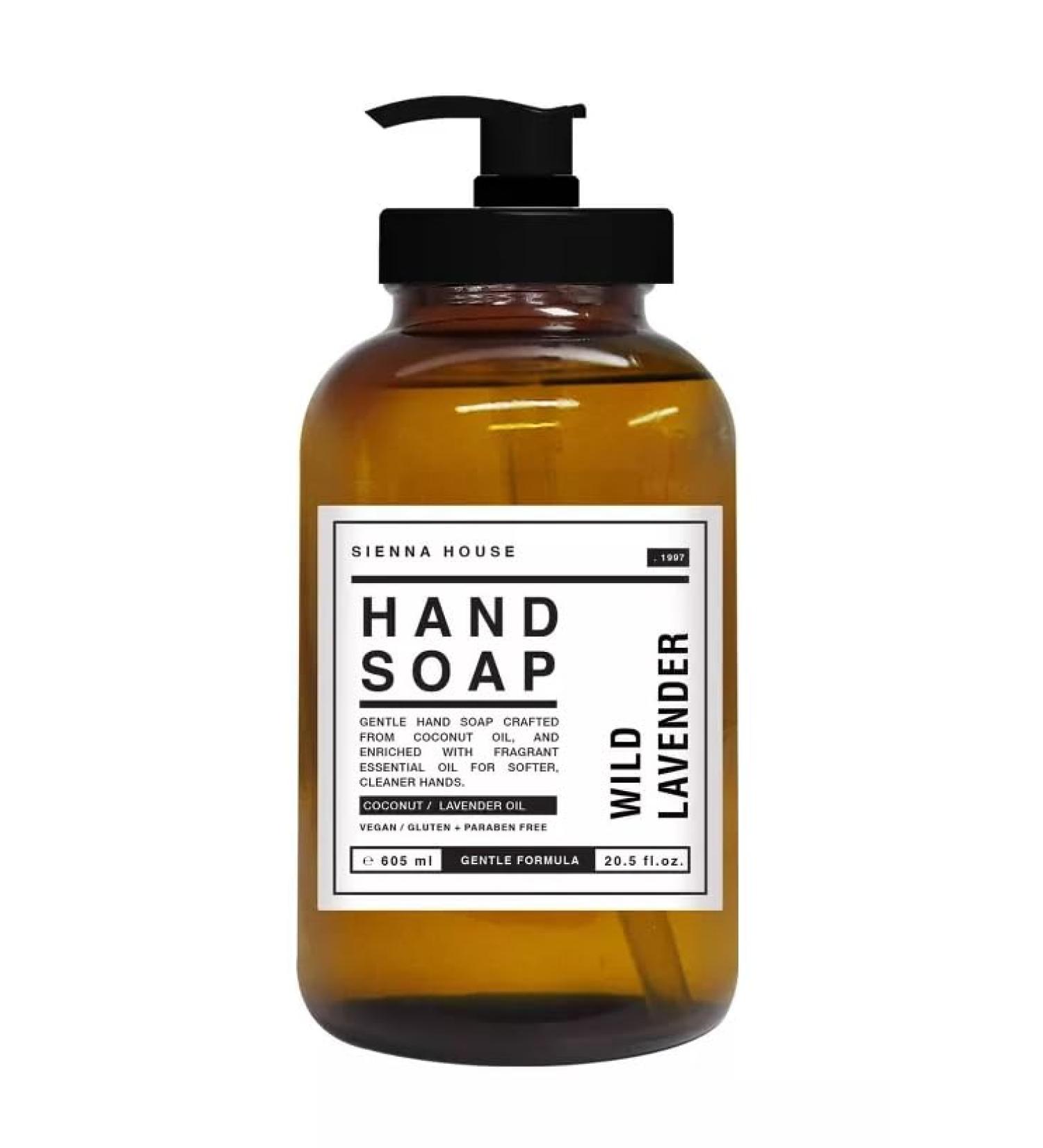 Sienna House Luxury Lavender Hand Soap in Glass Bottle Dispenser (20.5 fl oz) - Perfect for Home & Office