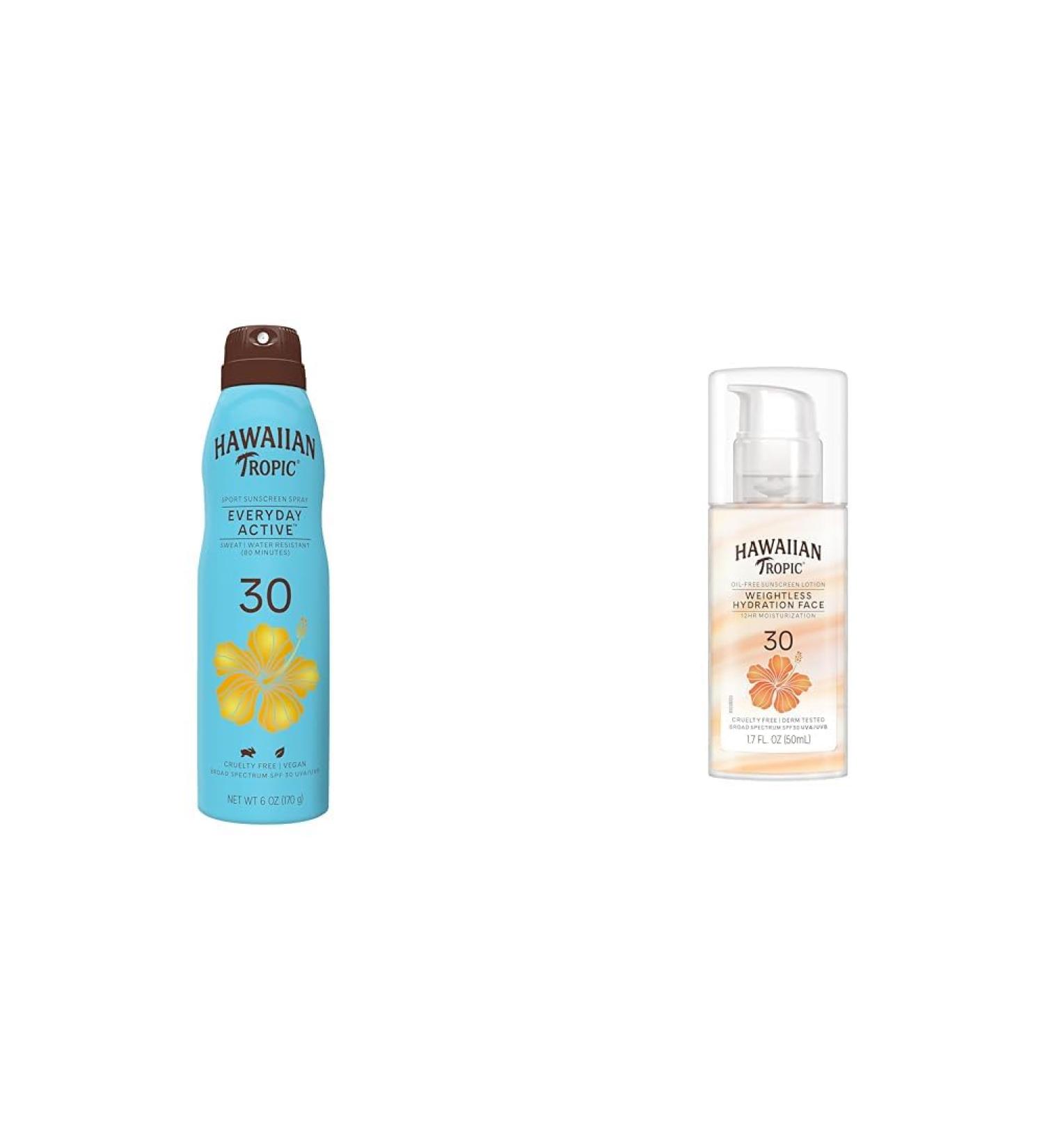 Hawaiian Tropic Everyday Active Clear Spray Sunscreen SPF 30 6oz & Weightless Hydration Face Sunscreen SPF 30 1.7oz Bundle - Buy Online on GoSupps.com