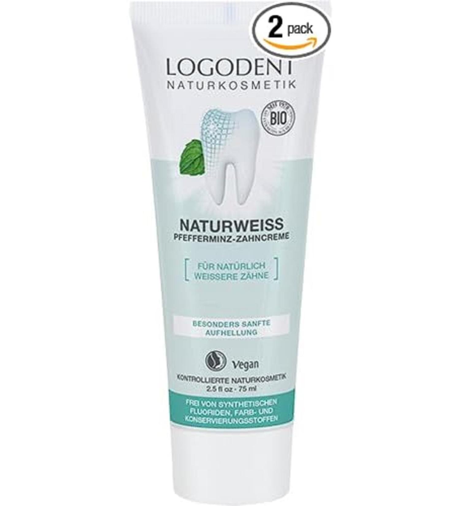 LOGONA Natural White Peppermint Toothpaste - Vegan Pack of 2 (150 ml) - Eco-Friendly Oral Care - Buy Online on GoSupps.com