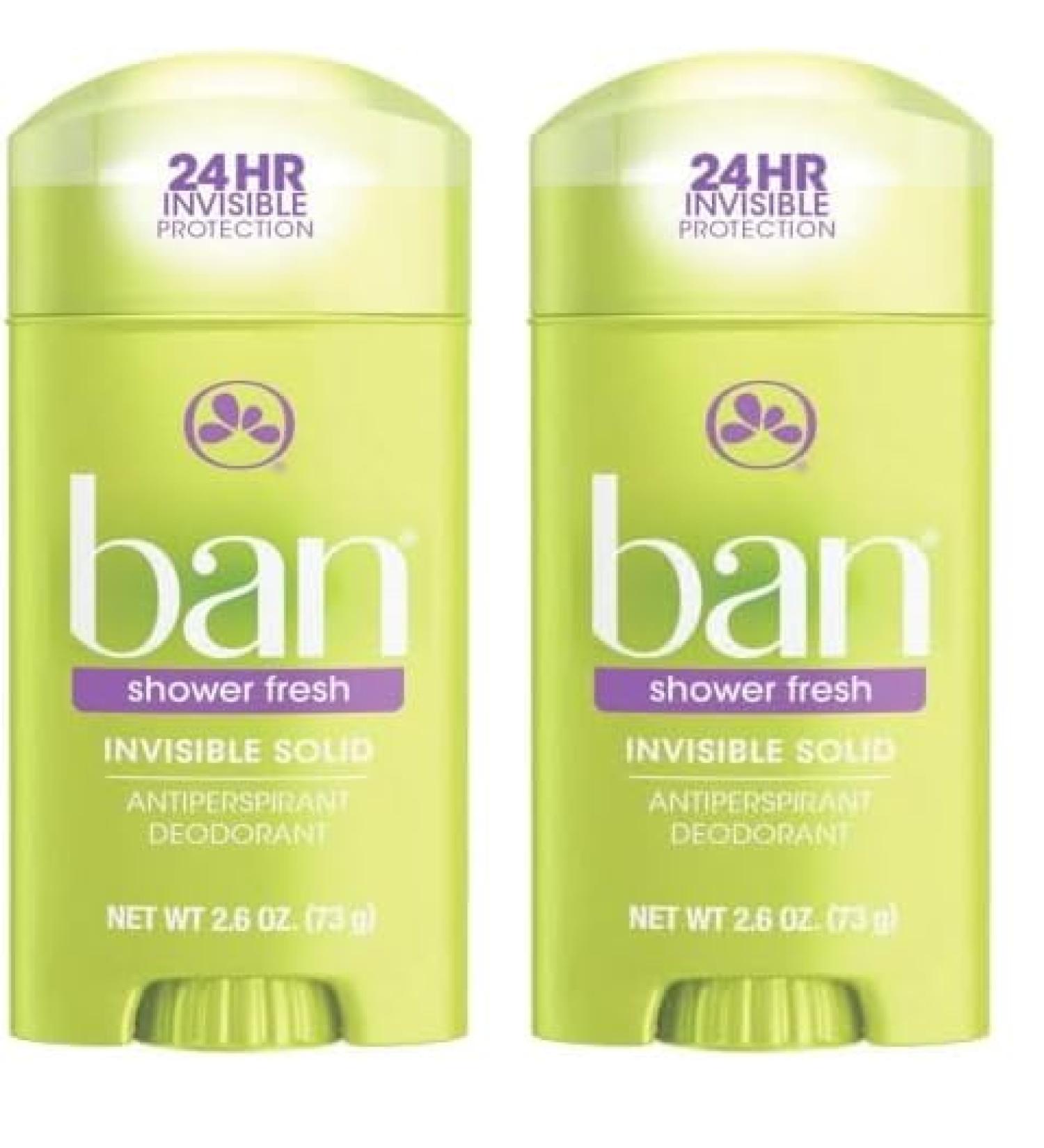 Ban Deodorant 2.6 Ounce Invisible Solid Shower Fresh (76ml) (Pack of 2) 2.6 Ounce (Pack of 2)