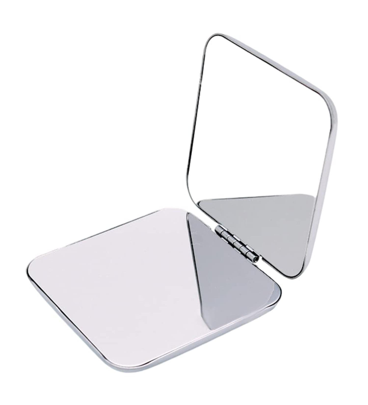 LIUMMRCY Portable Folding Pocket Mirror - Double-Sided Stainless Steel Travel Makeup Mirror | Compact Square Cosmetic Enhancer - Buy Online on GoSupps.com