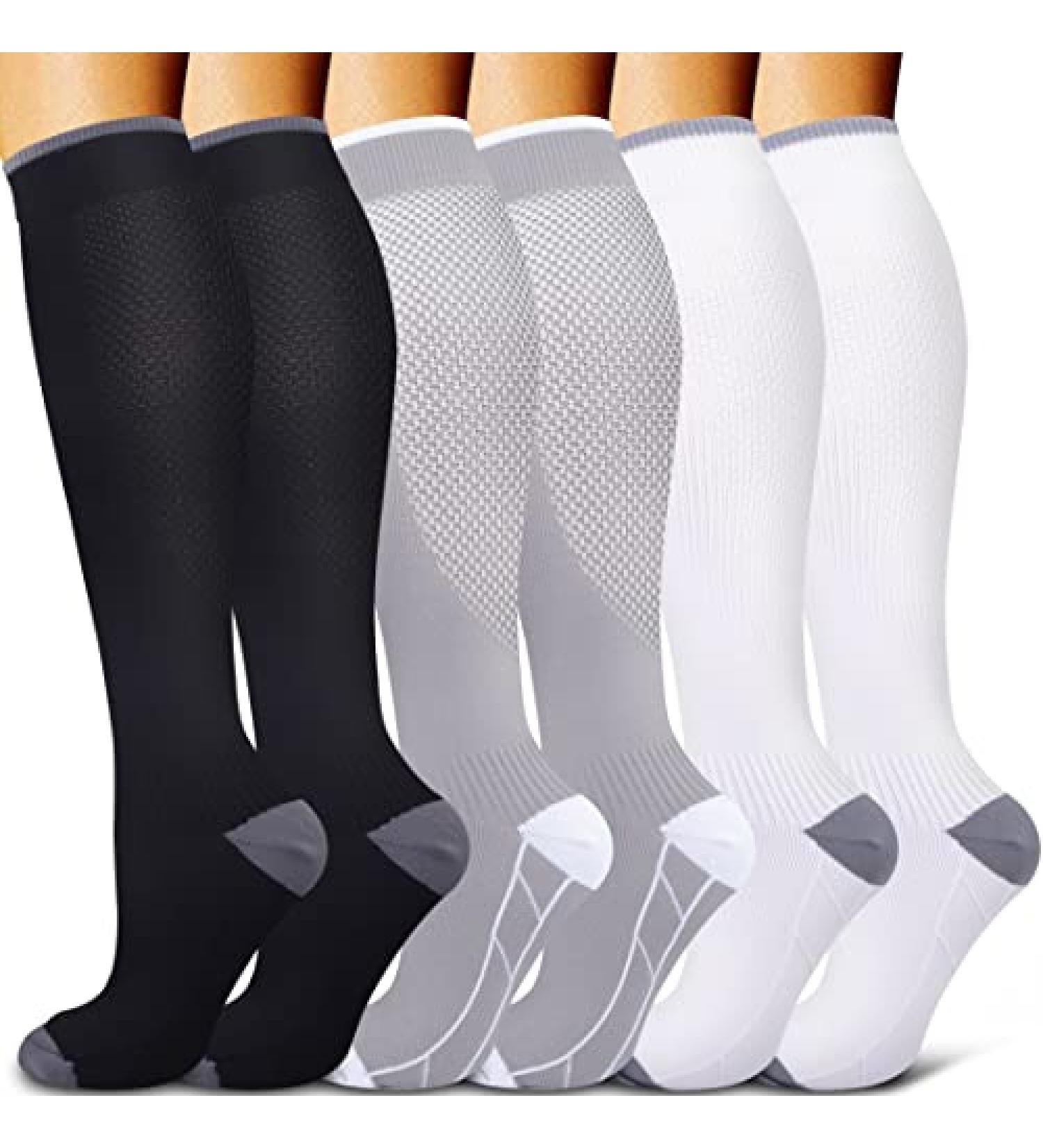 BLUEENJOY Copper Compression Socks (6 Pairs) - Support for Nurses, Running, Hiking, Recovery - Black/Gray/White - Large-X-Large - Buy Online on GoSupps.com