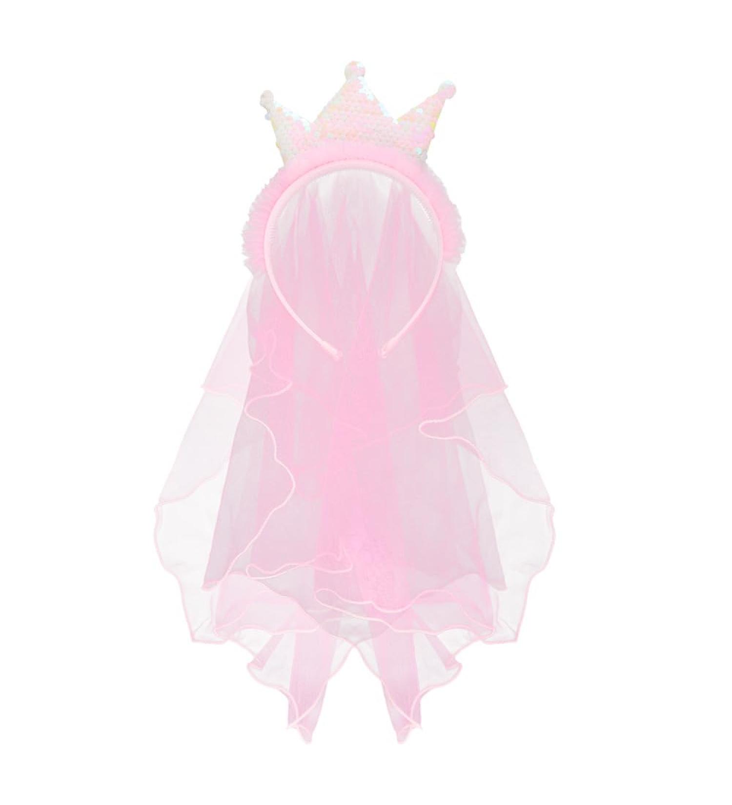 Girls Hairband with Veil Hair Hoop Tiara Lightweight Crown Purple Headpiece Princess Wedding Party Bridesmaid Birthday Party Carnival Hair Accessories for Little Girls Children Kids Pink - Buy Online on GoSupps.com