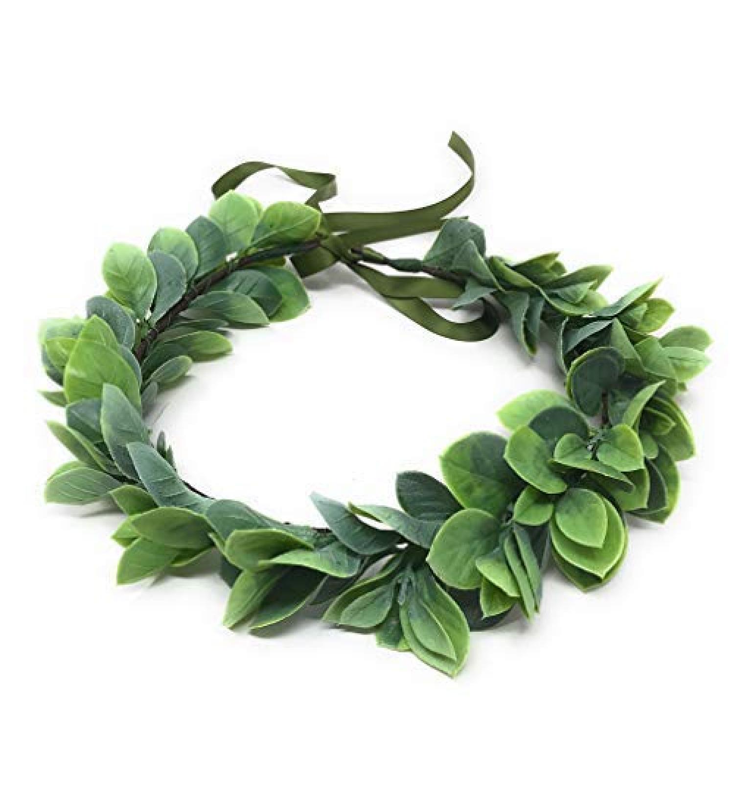 Elegant Green Leaf Eucalyptus Flower Wreath - Women's Hair Band & Headdress for Weddings & Parties - Buy Online on GoSupps.com