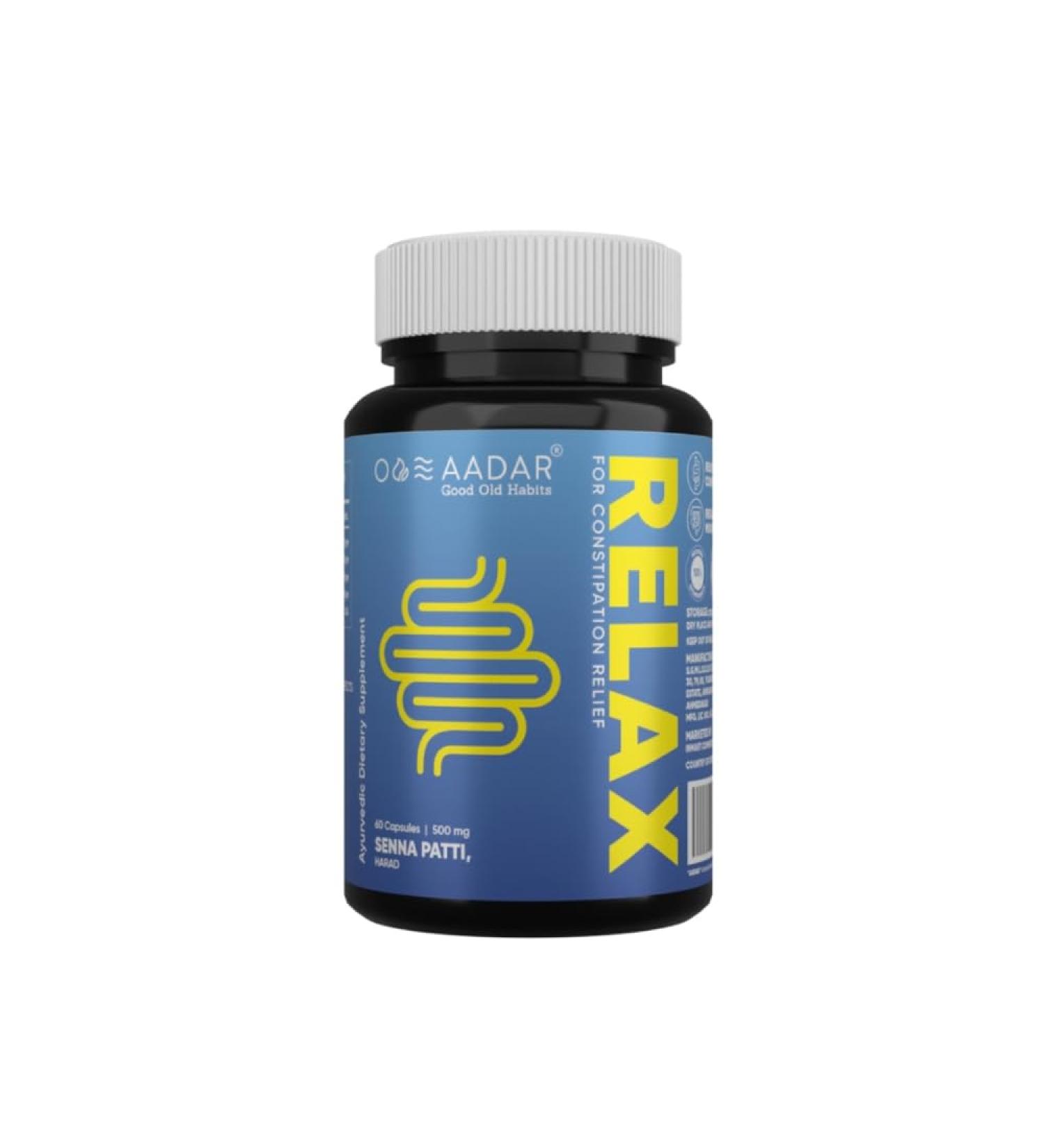 Buy AADAR Re-LAX Constipation Relief - Ayurvedic Digestion Support & Bowel Wellness Caps (60 Units) with Senna Harade & Ajwain for Optimal Digestive Health - Buy Online on GoSupps.com